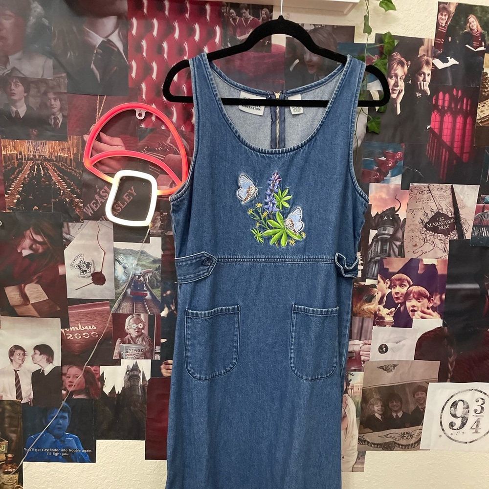 Embroidered denim dress